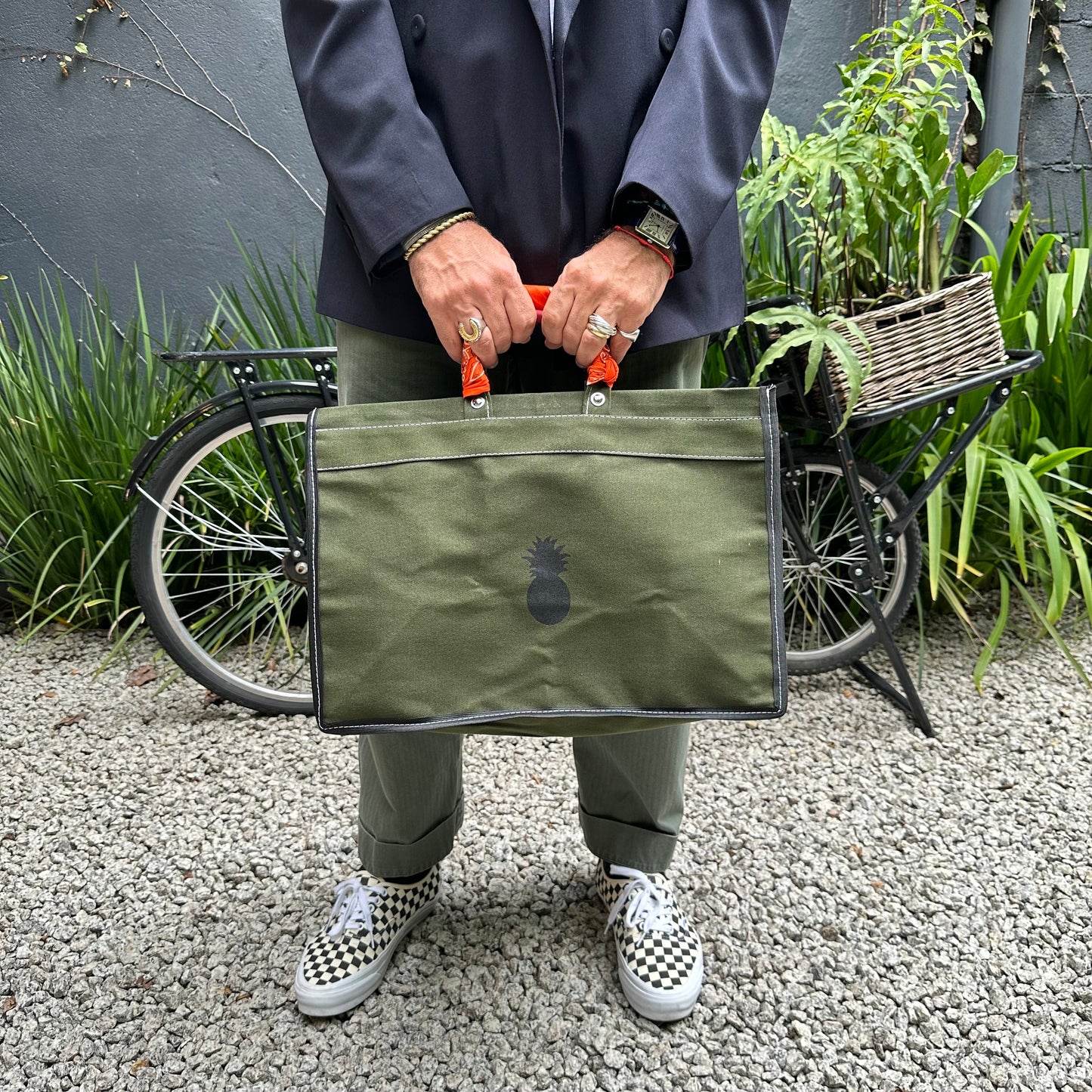 MOSS GREEN CANVAS BAG WITH BANDANAS IN RANDOM COLORS