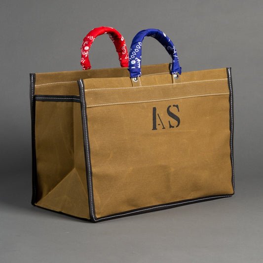 KHAKI CANVAS BAG WITH BANDANAS IN RANDOM COLORS